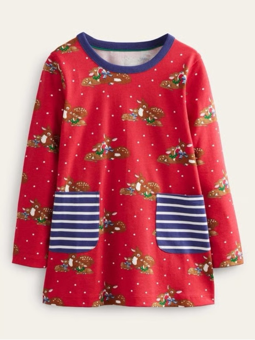 Mini Boden Rockabilly Red Festive Deer Tunic 6/7 yr